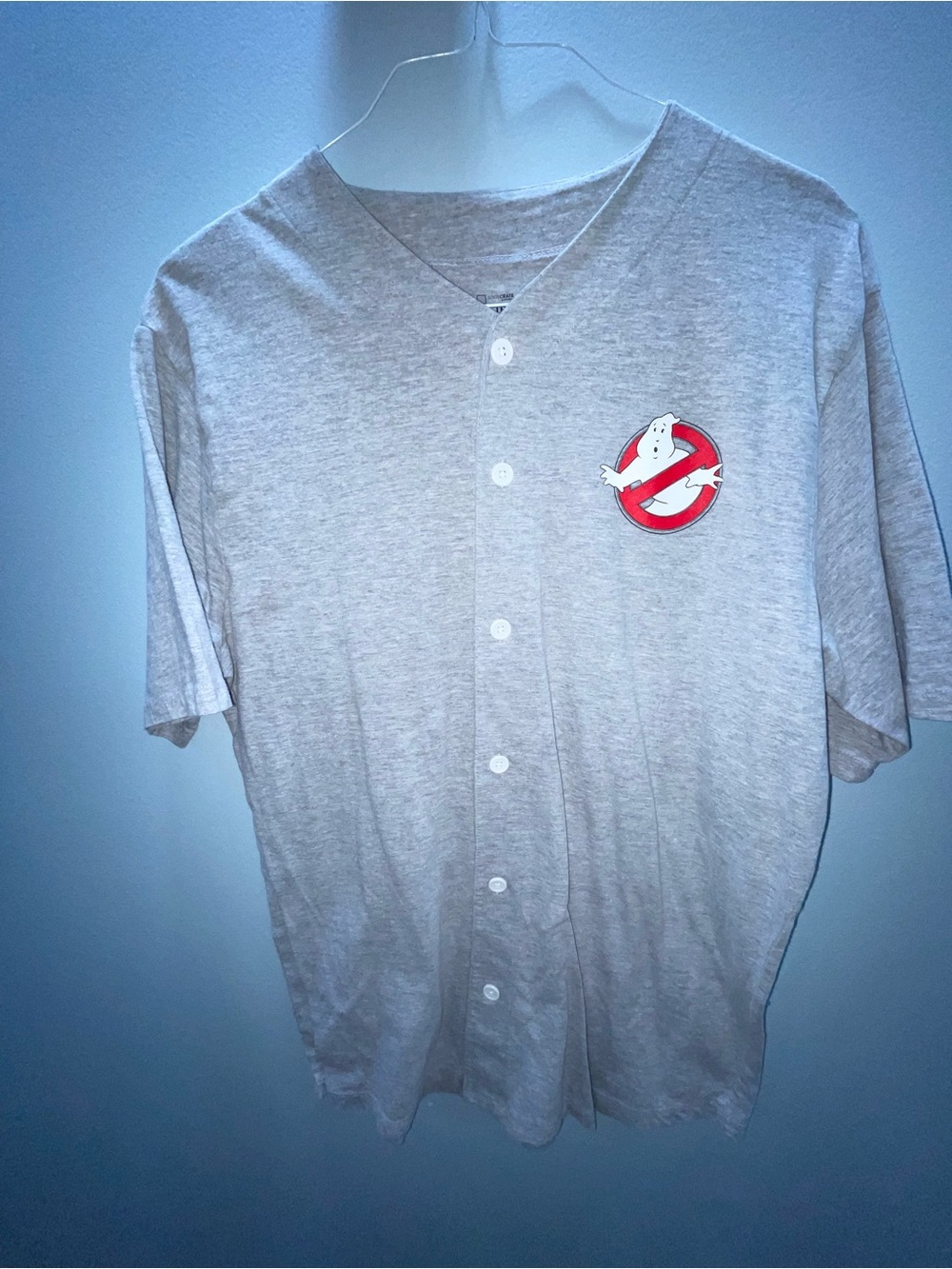 Loot Crate Gray Ghostbusters Button-Up Jersey with Red Logo